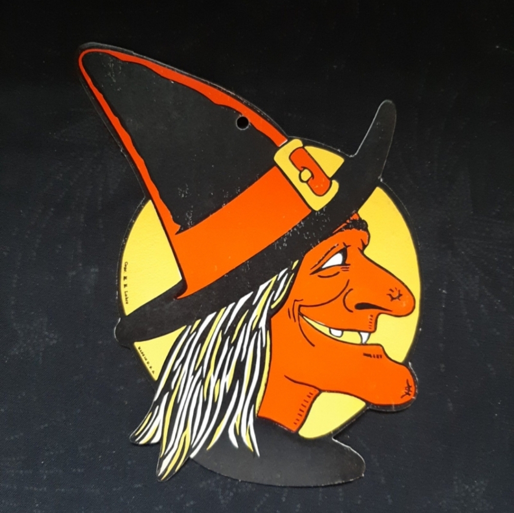 Nos vintage antique h e luhrs halloween witch decoration witch ciecut beistle